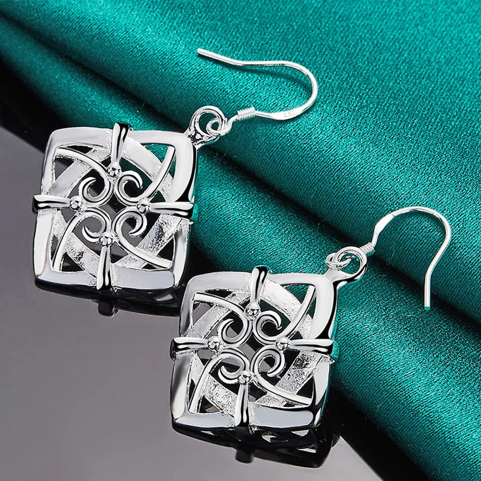 URMYLADY 925 Sterling Silver Four Leaf Flower Earrings For Women Charm Wedding Party Fashion Jewelry