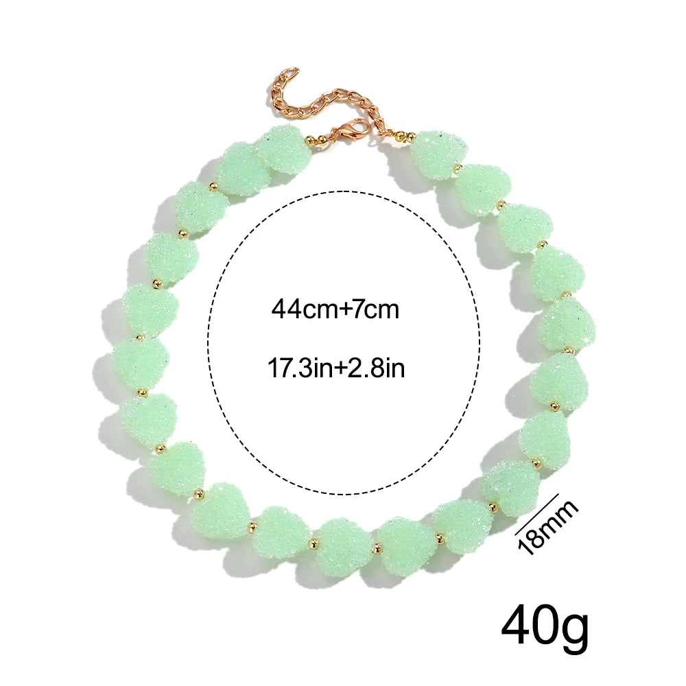 Sweet Candy Colored Resin Love Heart Choker Necklace for Women Cute Geometric Heart Shape Collar Necklace Summer Jewelry Gifts