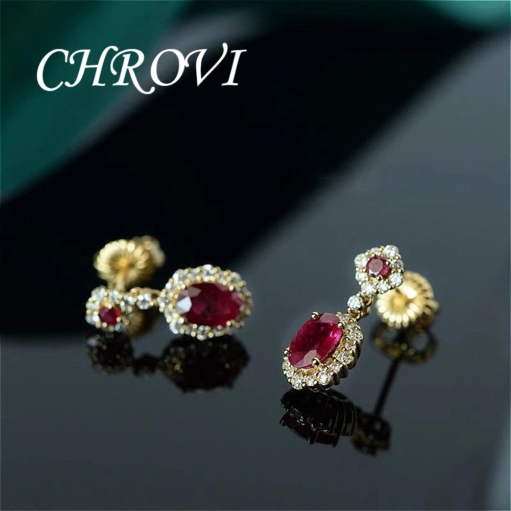 Medieval 925 sterling silver ear jewelry, golden ruby earrings, women's ear studs, exquisite red diamonds and precious stones