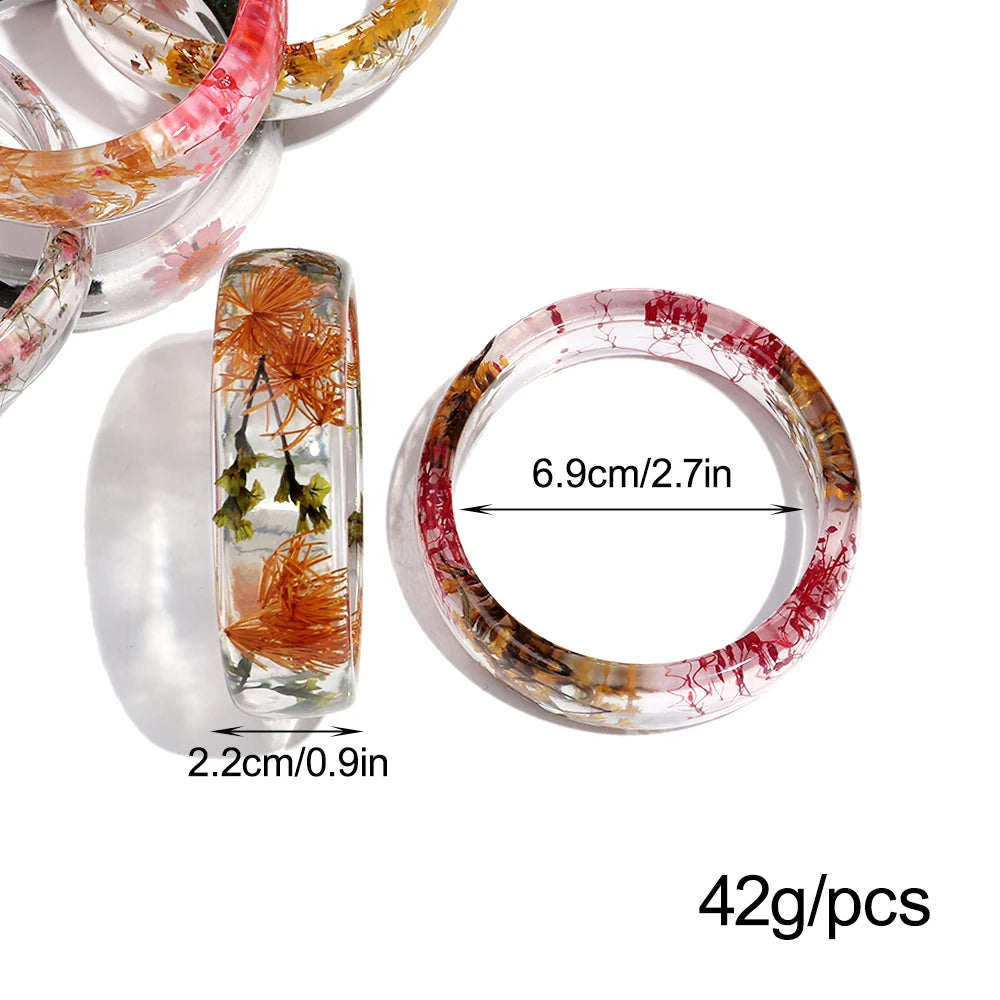 Vintage Dried Flowers Transparent Resin Chunky Bangles New Stackable Cuff Bangle Bracelets for Women Charm Jewelry