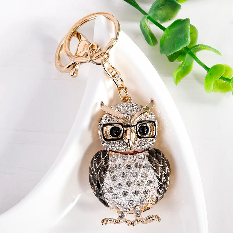 EASYA New Design Crystal Owl Keychain Full Rhinestone Key Ring Key Holders For Women Bag Accessories Cute Animal Car Key Chain