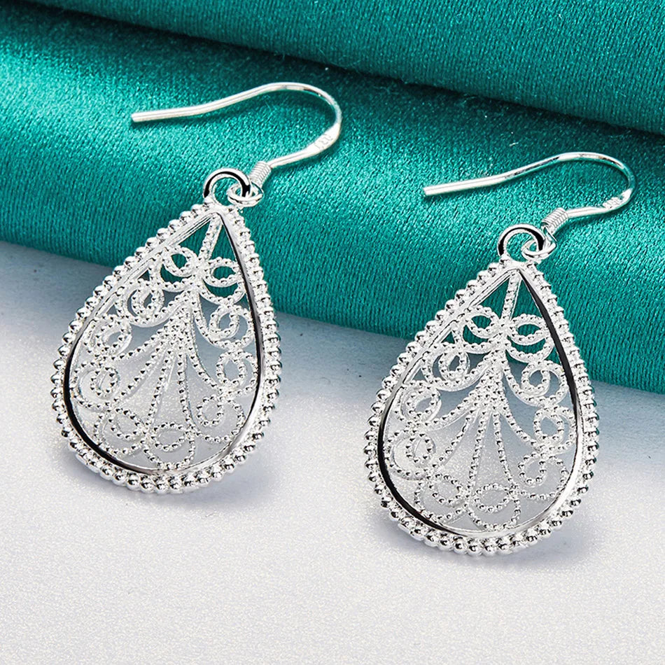 URMYLADY 925 Sterling Silver Water Drop Hollow Plant Earrings For Women Wedding Engagement Party Fashion Jewelry