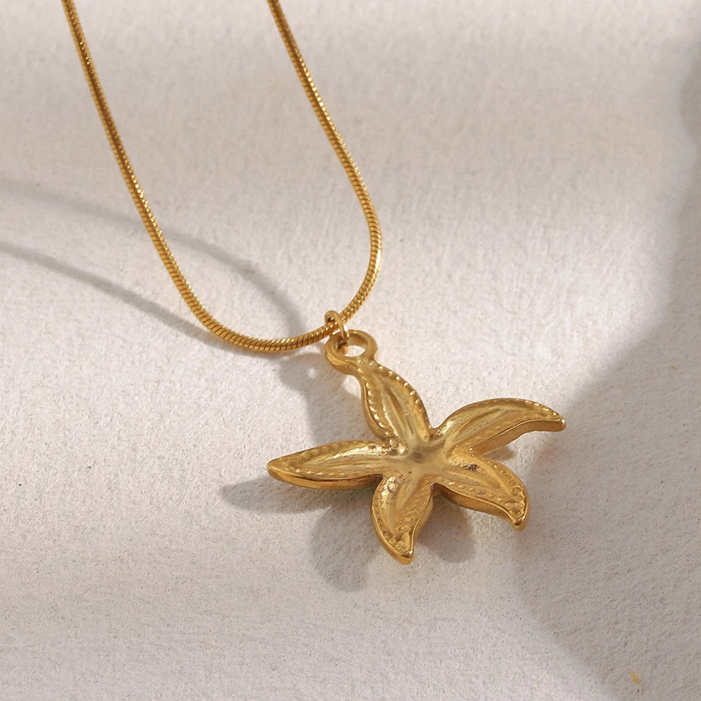 E.B.belle Summer Beach Cute Coloful Starfish Pendant Necklace 18K Gold Plated  316L Stainless Steel Holiday Neck Jewelry