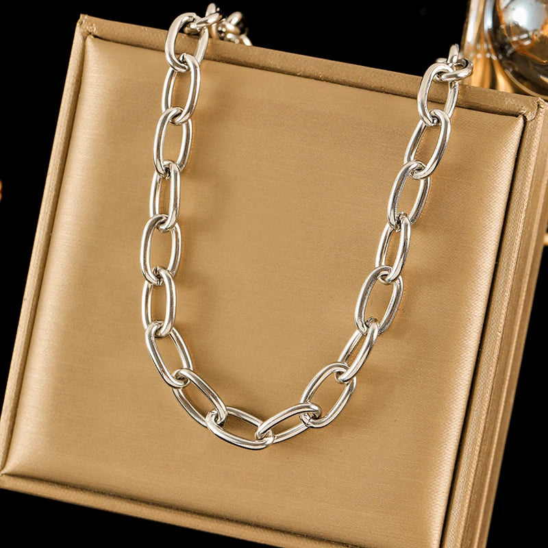 EILIECK 316L Stainless Steel High Quality Chain Collar Necklace For Women Silver Color Neck Chain Trendy Fashion Jewelry Bijoux