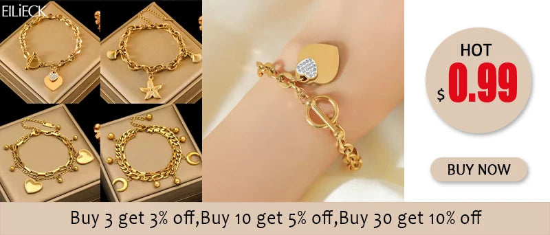 EILIECK 316L Stainless Steel Multiple Charms Pendant Necklace For Women Trendy 18K Gold PVD Plated Waterproof Neck Chain Jewelry