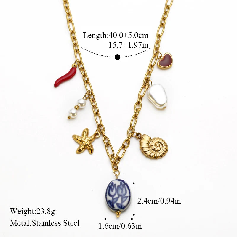 EILIECK 316L Stainless Steel Multiple Charms Pendant Necklace For Women Trendy 18K Gold PVD Plated Waterproof Neck Chain Jewelry