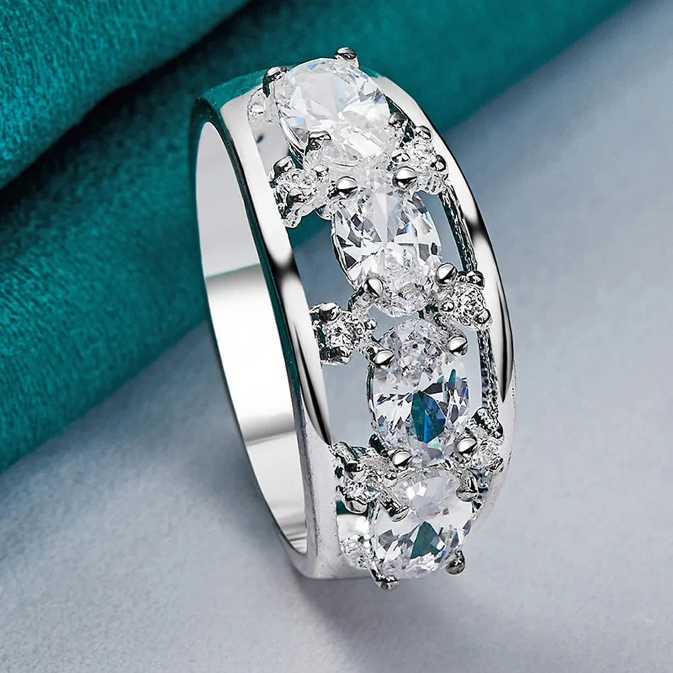 URMYLADY 925 Sterling Silver Oval Zircon 7-10# Ring For Women Wedding Party Gift Fashion Charm Jewelry