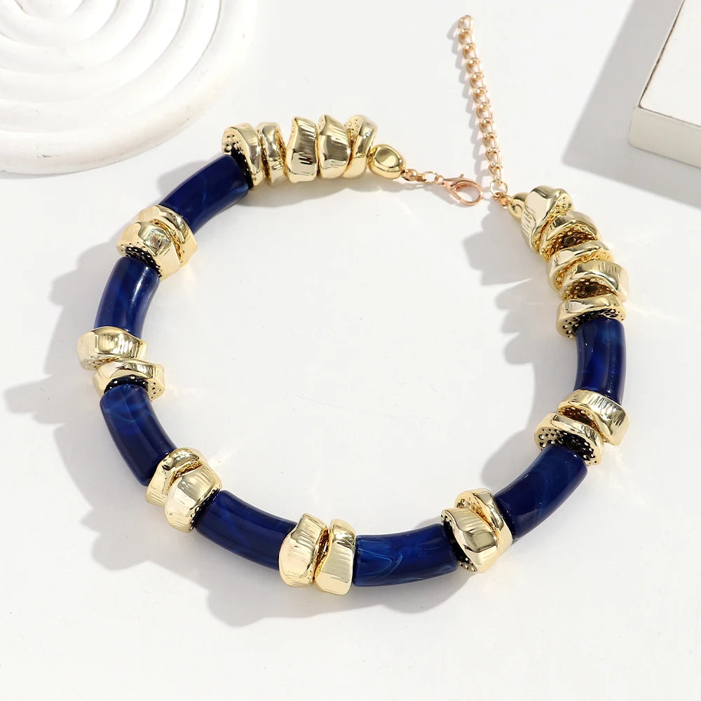 Statement Acrylic Geometric Beads Golden Irregular Spacer Choker Necklaces Elegant Colorful Chunky Necklace Fashion Jewelry