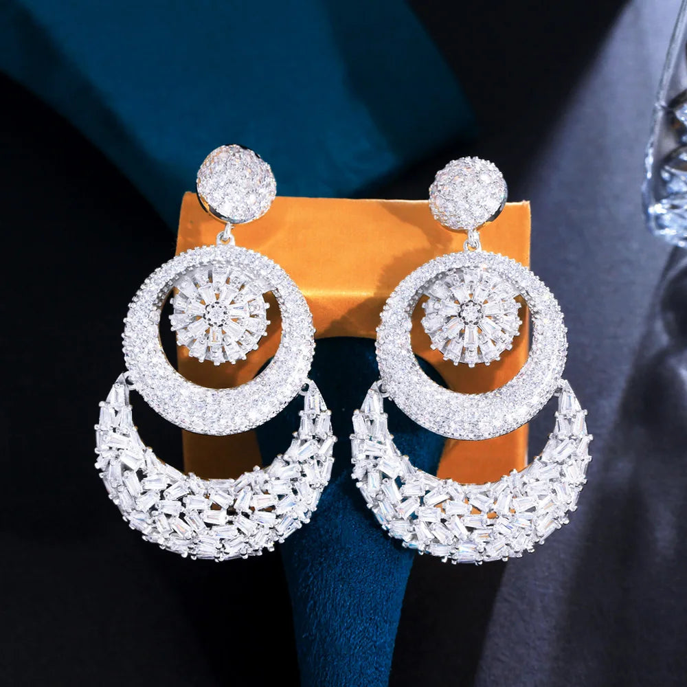 ThreeGraces Luxury Shiny Cubic Zirconia Long Big Chunky Bridal Wedding Statement Earrings for Women Fashion Party Jewelry E1122