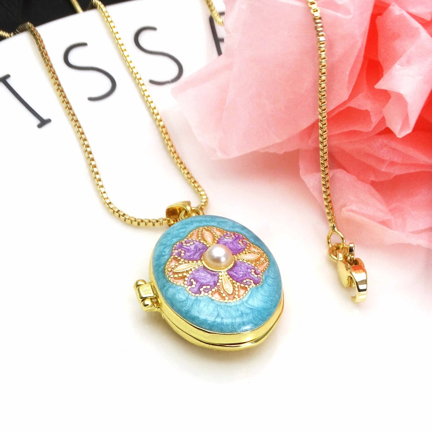 Micro Zircon oil drip photo box Pendant necklace Pearl Celtic Knot pendant necklace copper chain jewelry necklace