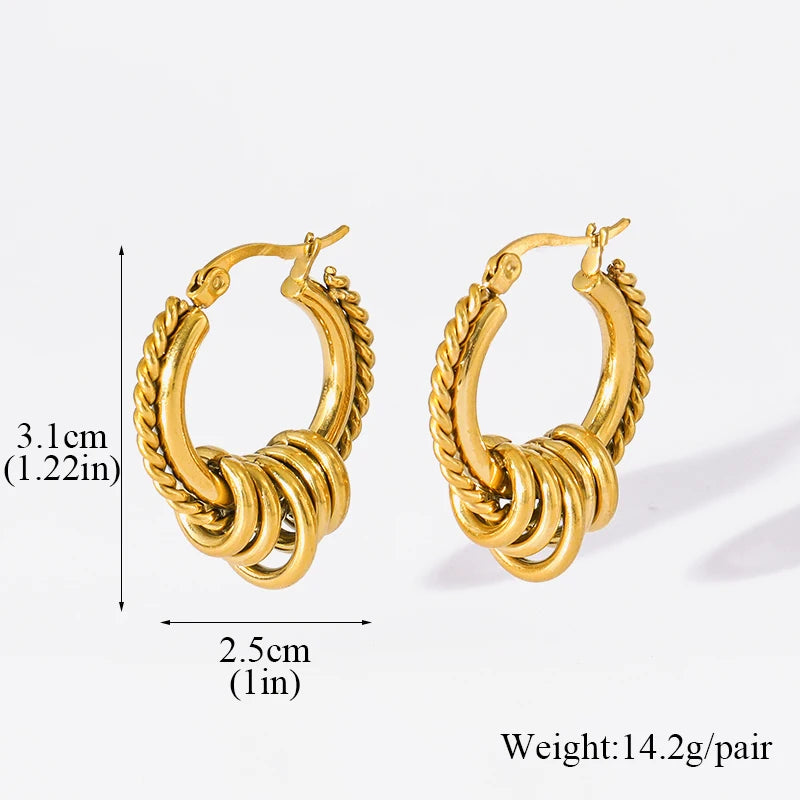 EILIECK 316L Stainless Steel Geometric Loops Dangle Earrings For Women New 18K Gold PVD Plated Ear Stud Water-resistant Jewelry