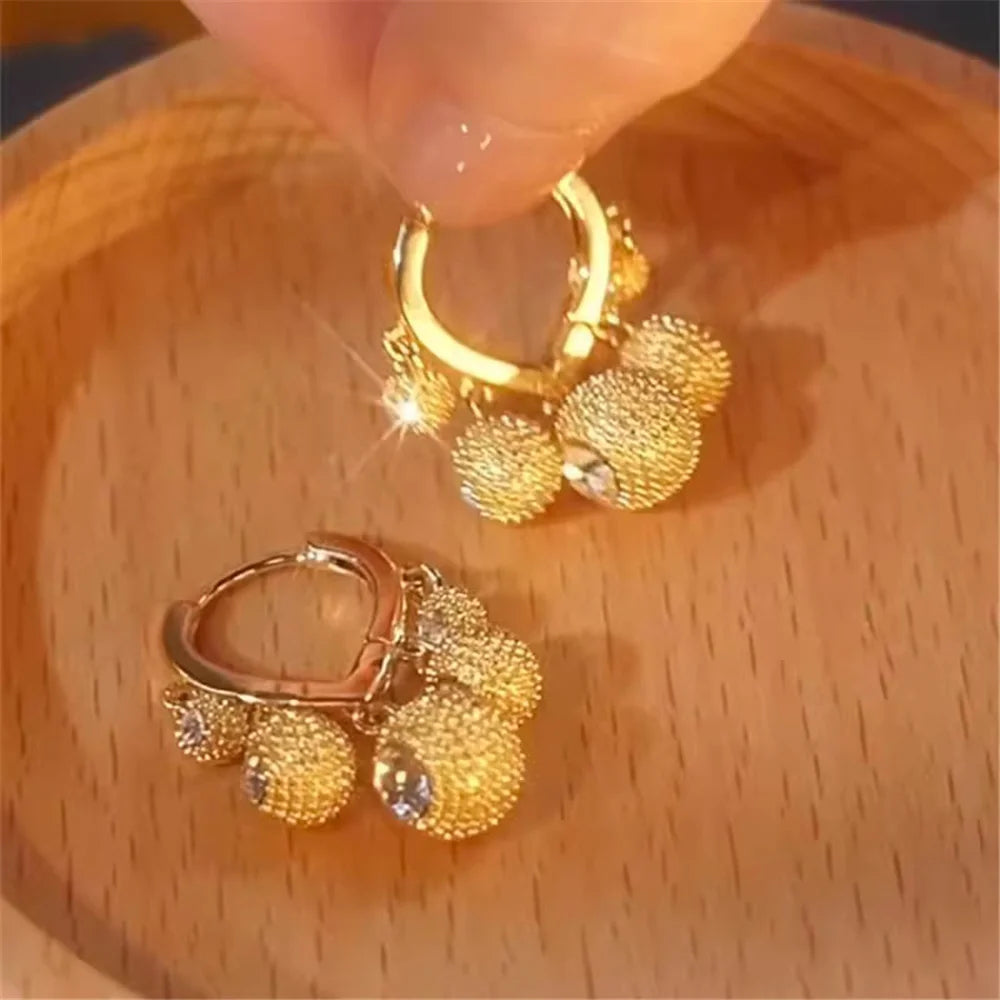 Cute Female Green White Zircon Stone Round Hoop Earrings Fashion Gold Color Wedding Jewelry For Women