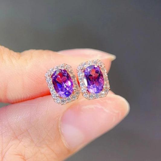 Natural Amethyst 925 Silver Earrings with Certificate 4x6mm Genuine Amethyst Earrings Fashion Daily Commute Jewelry for Women