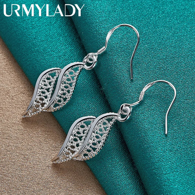 URMYLADY 925 Sterling Silver Leaf Earrings For Women Wedding Party Fashion Charm Jewelry