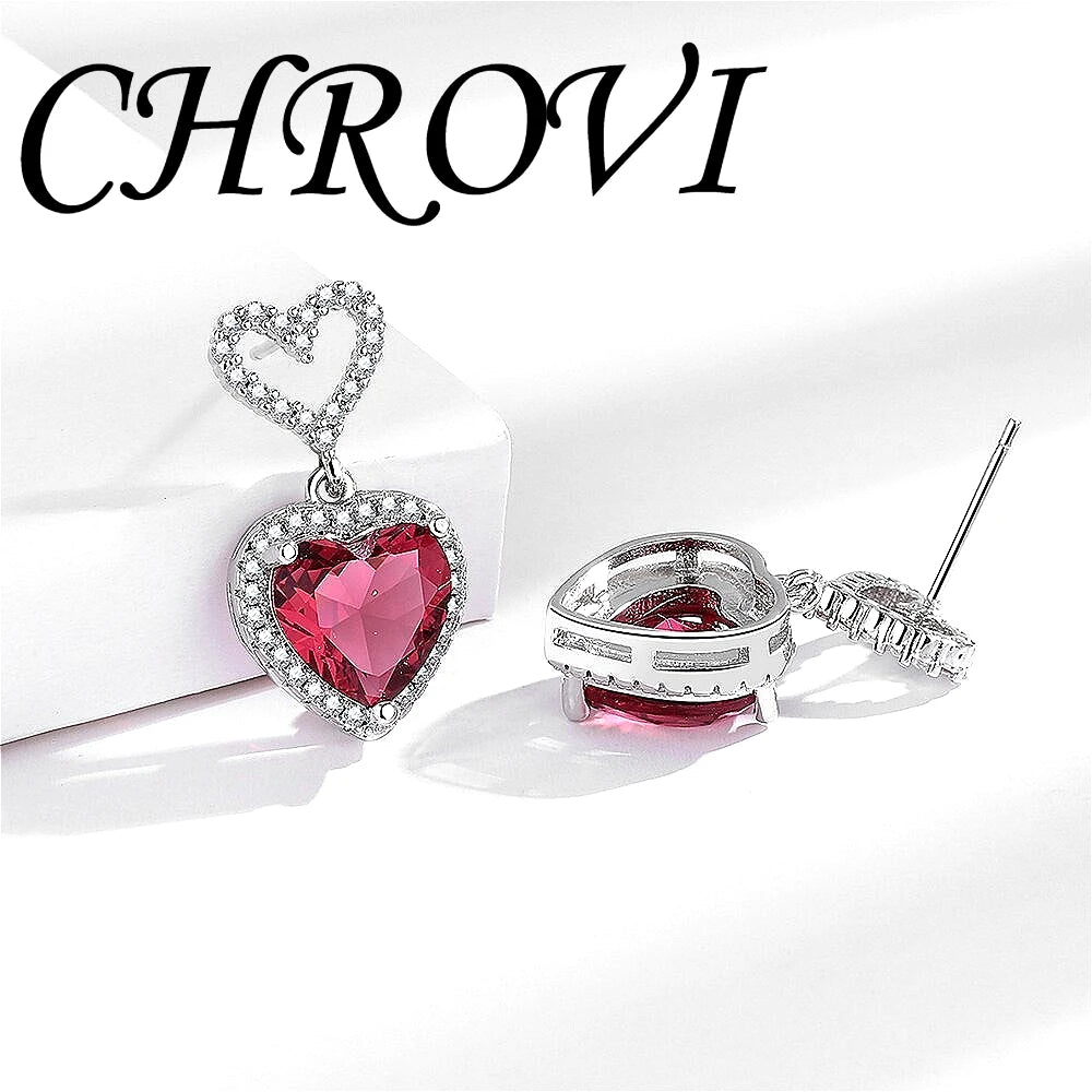 Light luxury 925sterling silver exaggerated earrings long tassel heart-shaped drop earrings with cubic zirconia hearts for women