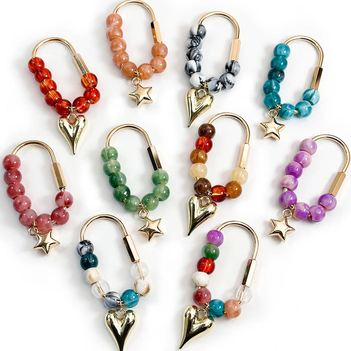 Multicolor Bead Key Chain with Heart Star Pendant Cute Aesthetic Handbag Charm Trendy Car Keys Holder Ladies Daily Decor