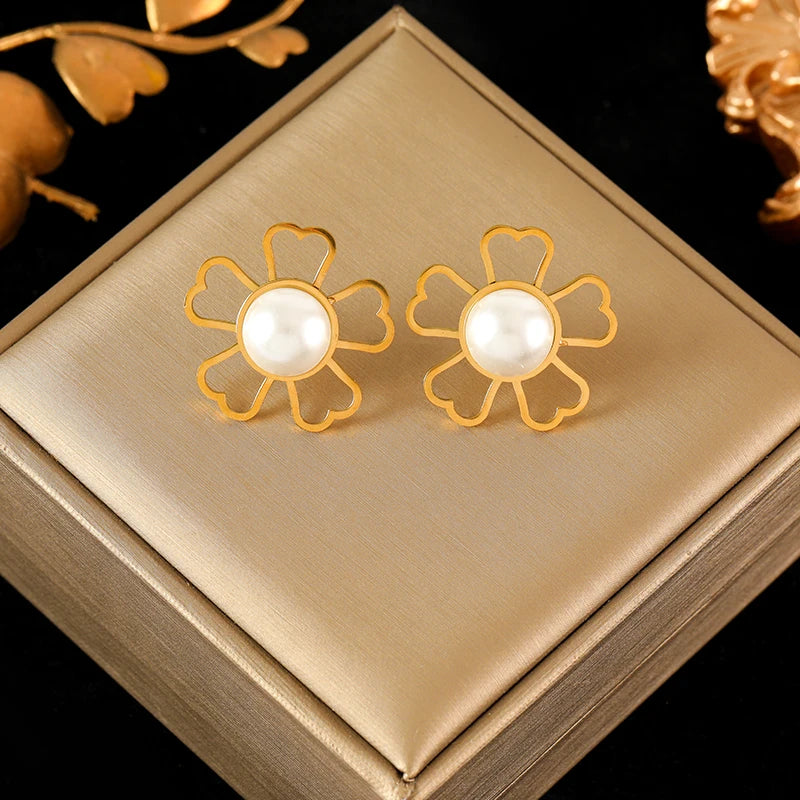 EILIECK 316L Stainless Steel Exaggerated Four-Leaf Flower Earrings For Women Girl Fashion Ear Jewelry Holiday Gift Bijoux Серьги