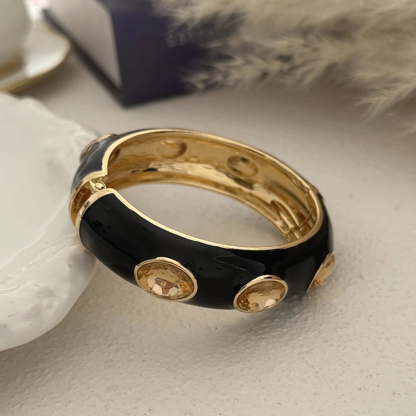 KMVEXO Black Imitation Enamel Shape Round Metal Wide Bangles for Women Geometric Irregular Spring Bracelet Pulseras Jewelry