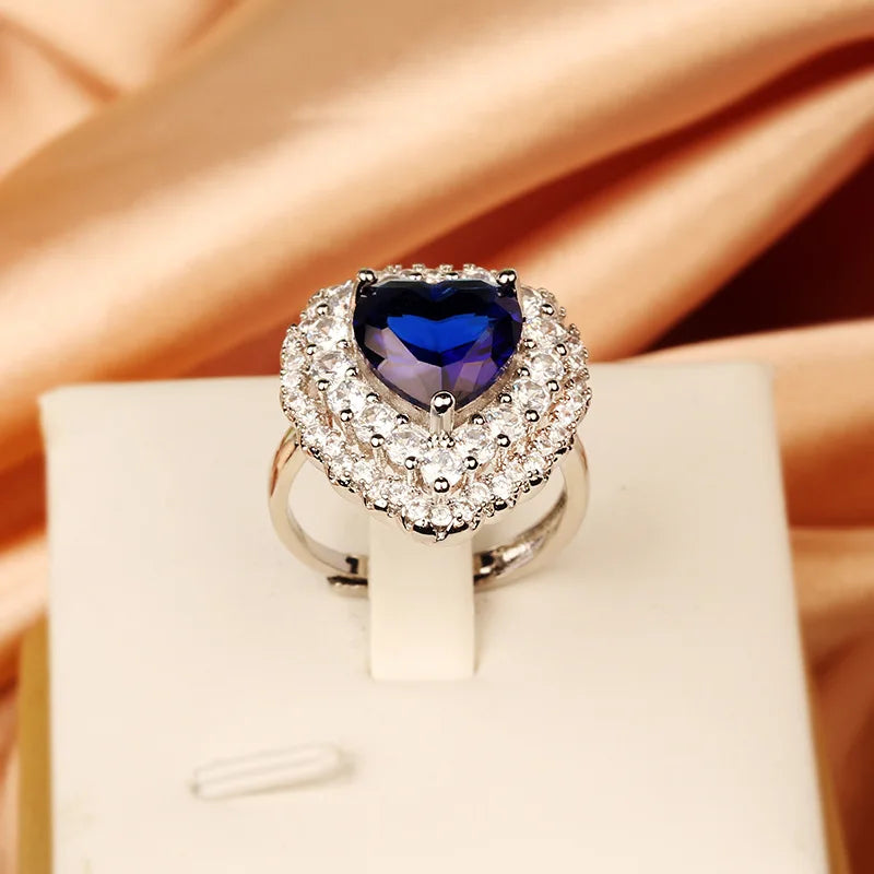 New 925 Silver High Quality Full Diamond Heart Ring Female Party Birthday Jewelry Gift Wholesale