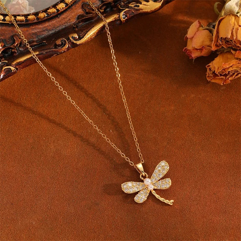 EILIECK Women's Trendy Floral Pink Zirconia Pendant Necklace Stainless Steel Neck Chain Daily Water-resistant Jewelry Lady Gift