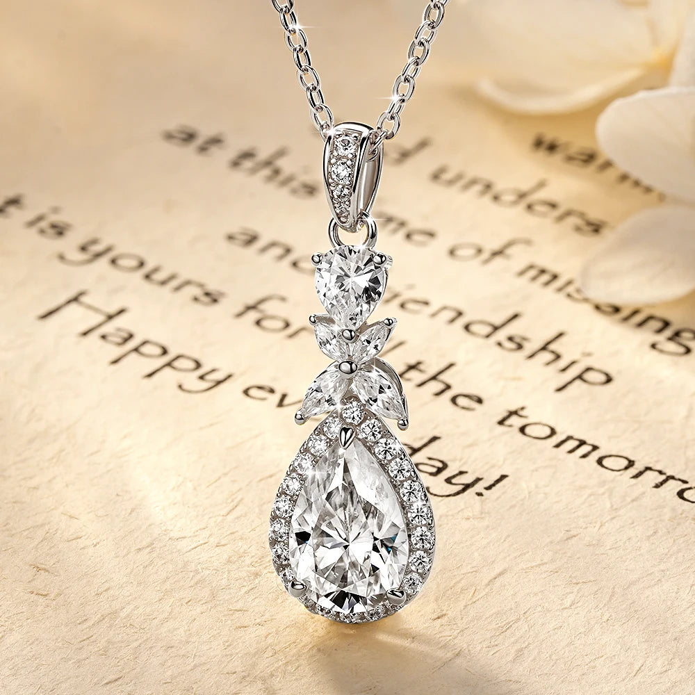OXTAO 14K Gold Filled Teardrop Pendant Necklace 7x10.5mm Pear Shape Certified Moissanite Floral-Style Necklace for Women Jewelry