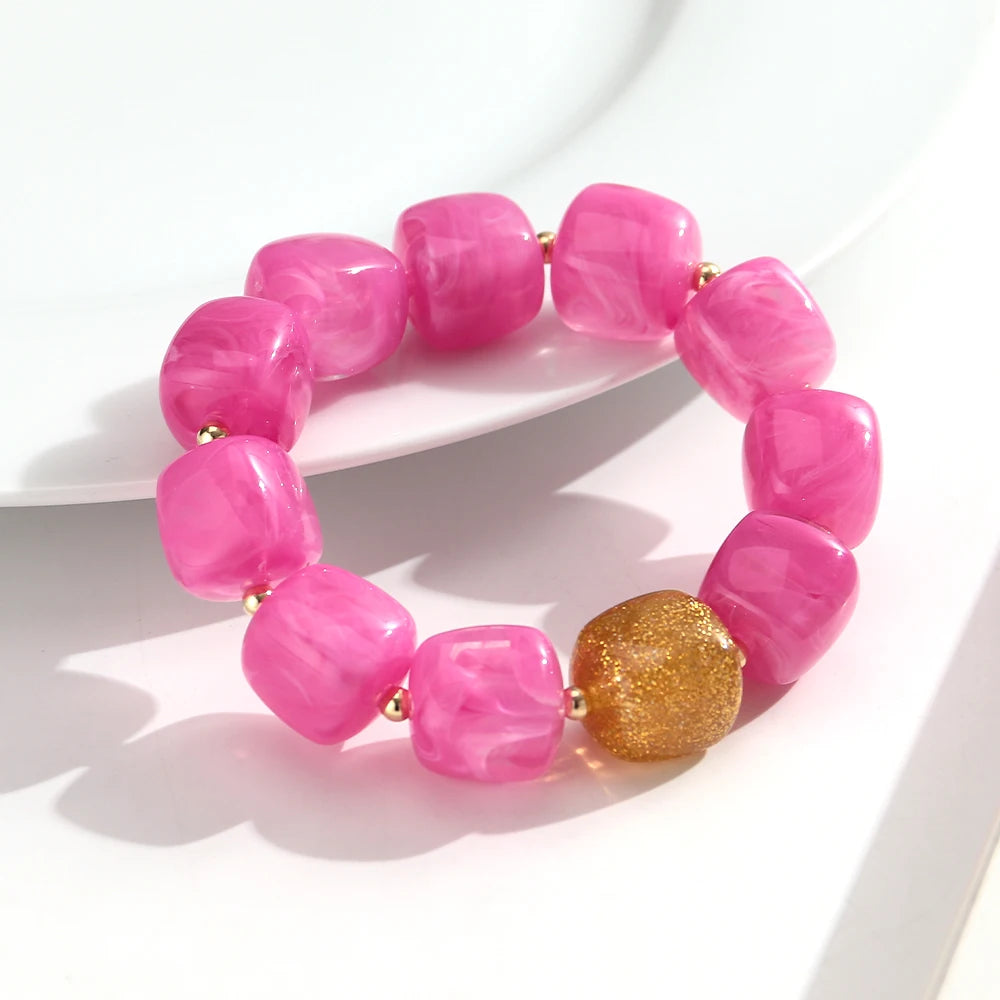 Trendy Resin Square Beaded Elastic Bracelets Colorful Geometric Beads Stretch Bangle Bracelet 2026 New Jewelry