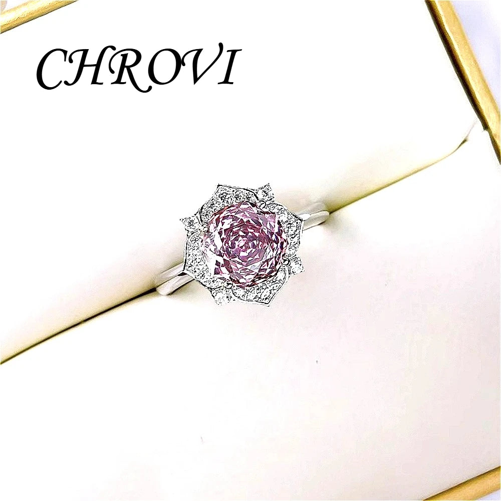 Luxury-Style 925 Sterling Silver Rose Diamond Flower Necklace Pendant Earring Ring Women's Set