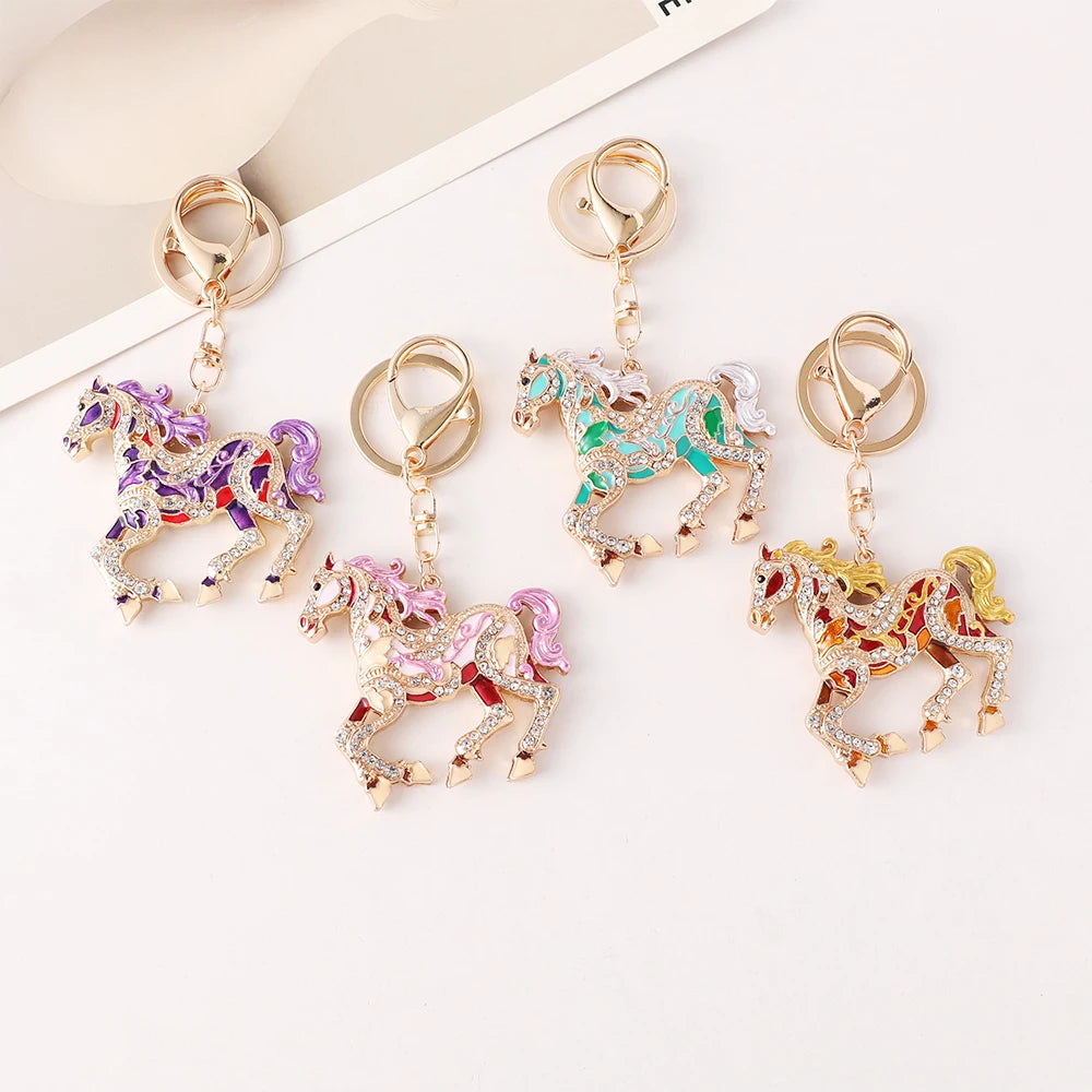 2026 New Enamel Craft Horse Key Chain Bag Pendant Crystal Pony Key Ring Year of the Horse Key Chain Mascot Chinatown Souvenirs