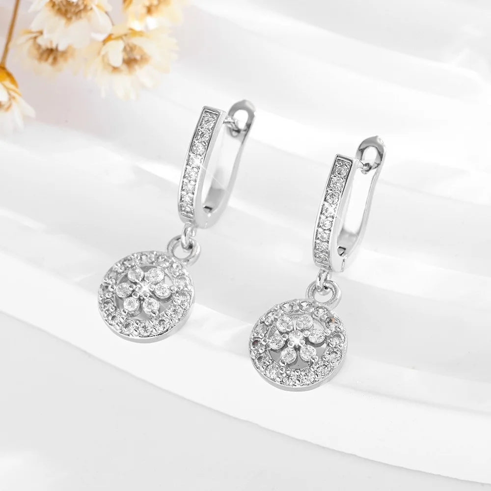 Small Geometric Flower White Zircon Fashion Hoop Earrings Charm Luxury Female Silver Gold Color Silver Wedding Jewelry For Women