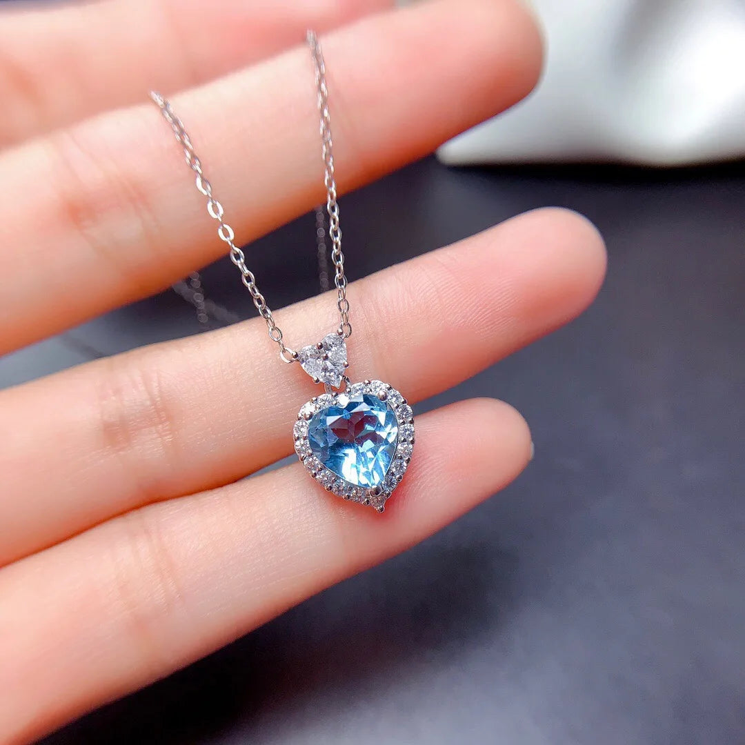 925 Sterling Silver Fine Jewelry Set Heart Shaped Blue Zircon Earrings Set Ring Pendant Earrings Women Engagement Party