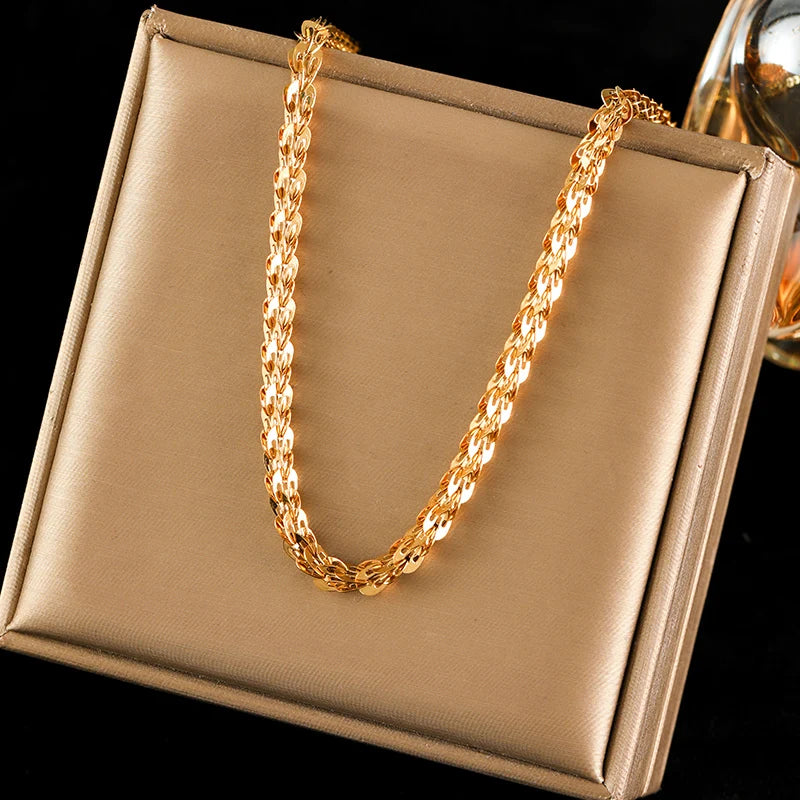 EILIECK 316L Stainless Steel Metal Charm Chain Necklace Statement Jewelry 18K PVD Plated Statement Collar Neck Chain For Women