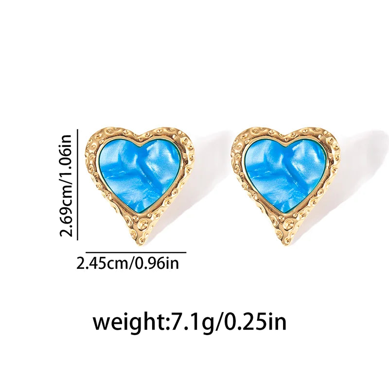 ANENJERY 316L Stainless Steel Ripple Metal Heart Earrings For Women Bohemia Niche Vintage Personality Delicate Jewelry Gifts