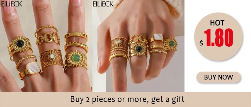 EILIECK 316L Stainless Steel Geometric Gold Color Cuff Rings For Women Girl Fashion New Jewelry Friend Gift Party anillos mujer
