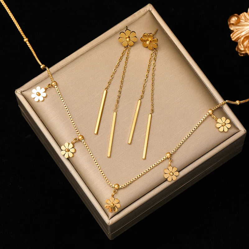 EILIECK 316L Stainless Steel Gold Color Heart Love Necklace Earrings Trendy For Women New Party Gift Waterproof Jewelry Set