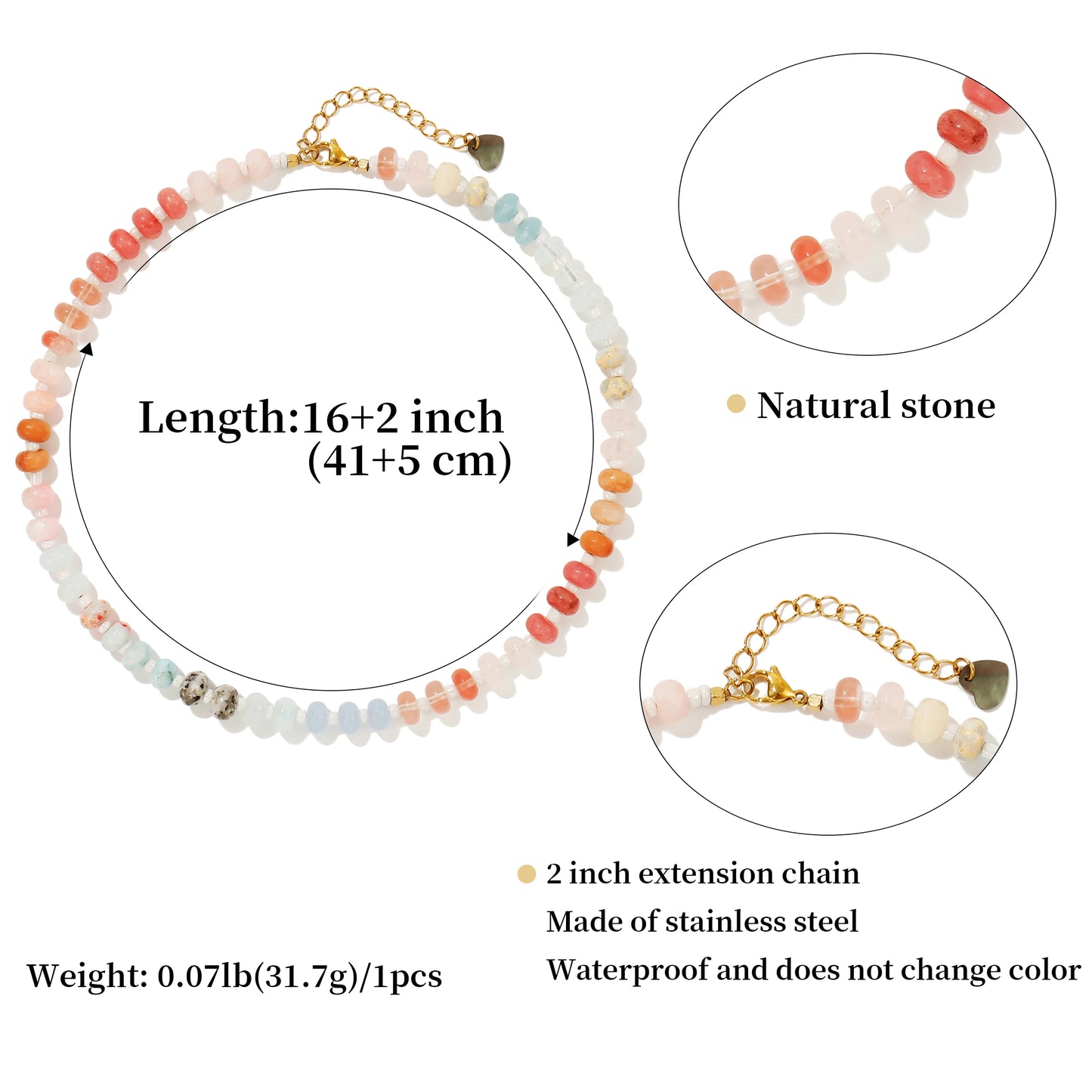 Badu Colorful Natural Stone Beads Necklaces for Women Bohomian Gemstone Beaded Choker Summer Beach Trendy Boho Jewelry Gift