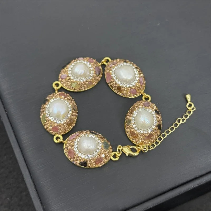 Baroque Pearls Bracelets for Women Inlaid Rhinestones Geometric Exquisite Jewelry Fashion Elegant Versatile Pulseras Mujer