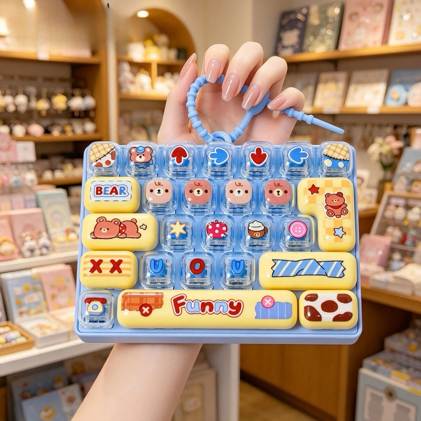 Silicone 26 Key Press Button Fidget Bag Charm Keychain Stress Relief Decompression Keyboard Keyring for Family Party Adults Kids