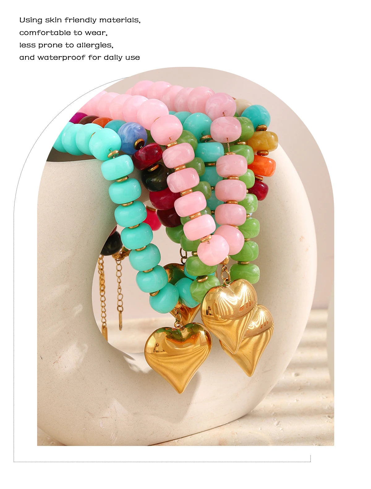 E.B.belle Candy Color Bead Heart Charm Necklaces Colorful Dopamine Resin Chain Necklace Tarnish Y2K Fashion Women Jewelry