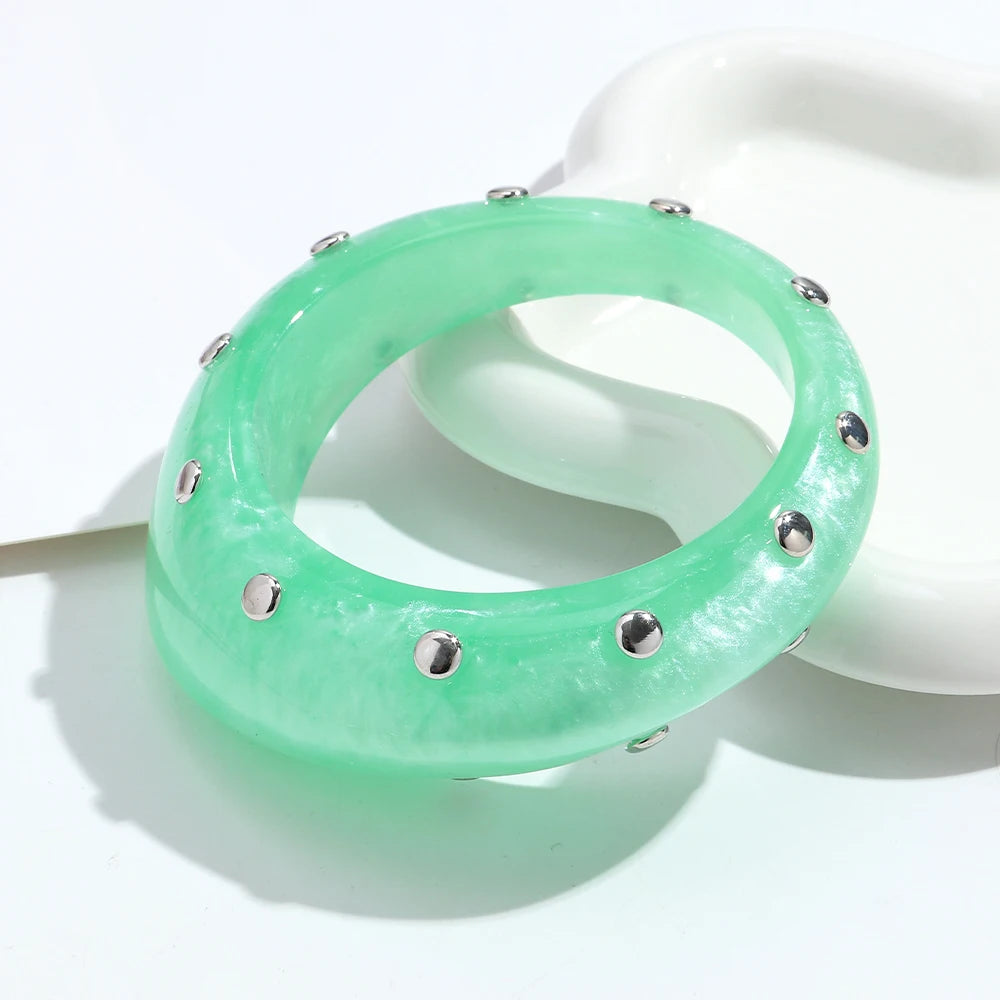 Fashion Resin Irregular Geometric Studs Chunky Bangles New Acrylic Curve Wave Wide Cuff Bangle Women Jewelry Gifts