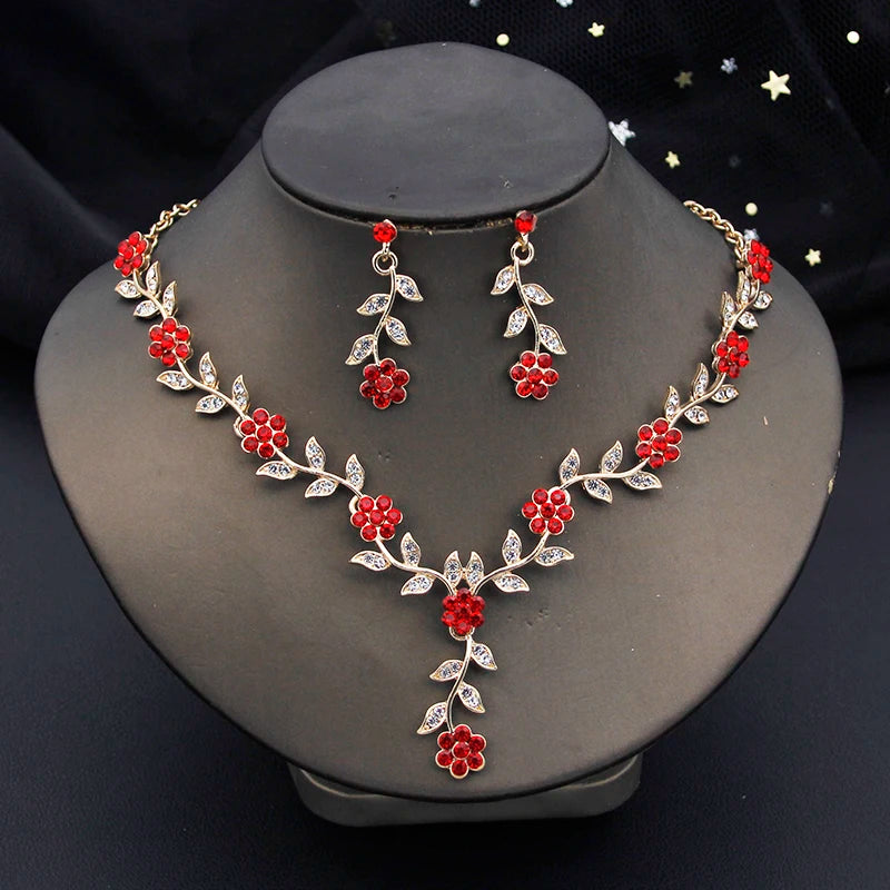 Exquisite 16 Colors Flower Jewelry Set Rhinestone Pendant Party Women Fashion Romantic Wedding Necklace Earring Set 3pcs Gifts