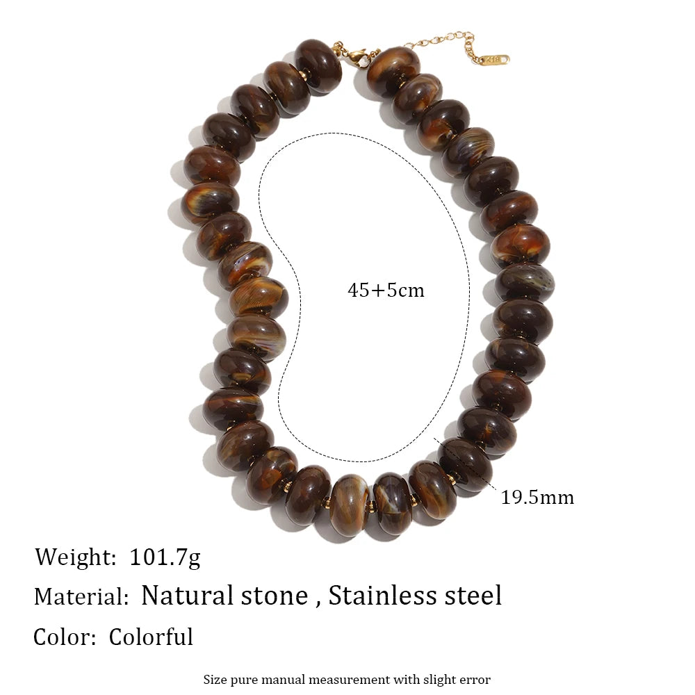 E.B.belle Colorful Bohemian Flat Disc Bead Necklace Stainless Steel 18K Gold Plated Bead Choker Summer Beach Women Jewelry Gift