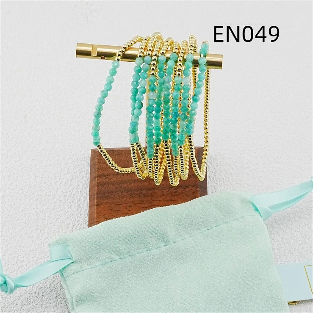 YEEVAA 9 Pcs Green Gemstone Stackable Bracelets Set for Women, Everyday Beaded Stretch Bracelet, Unique Birthday Gift for Her