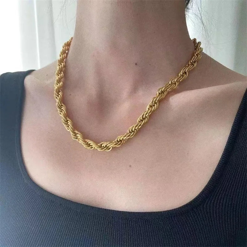 EILIECK 316L Stainless Steel 18K Gold Plated Metal Cuban Chain Statement Necklace Fashion Women Waterproof Neck Chain Jewelry