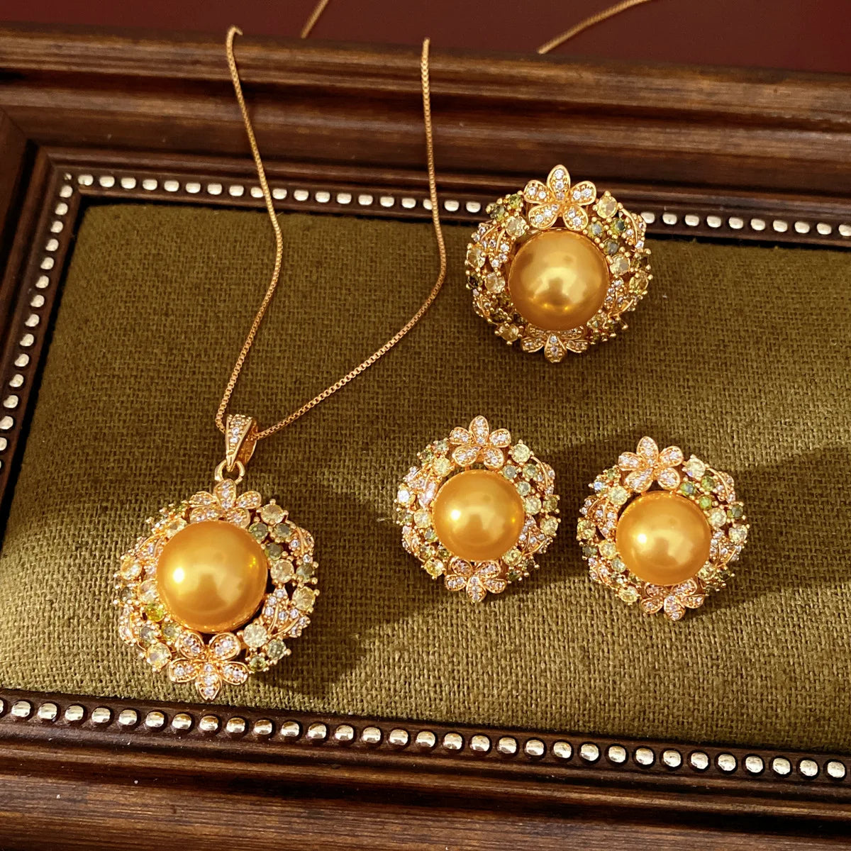 3Pcs/4 Pcs Party Jewelry Set Large Size Pearl Necklace Earrings Rings Ladies Fashion Shiny Zircon Jewelry for Party Banquet K