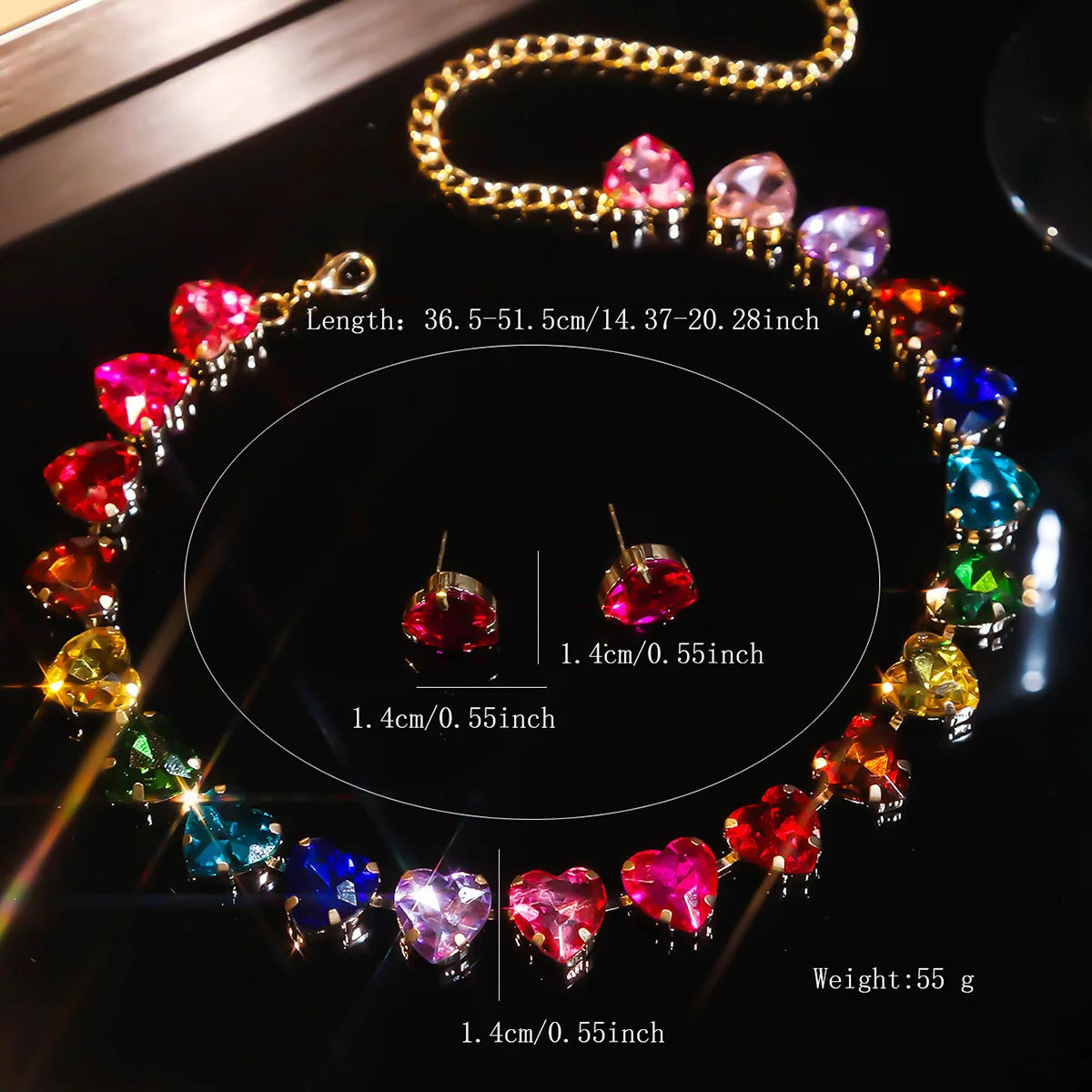 FYUAN Sweet Rose Red Heart Pendant Necklace For Women Crystal Earrings Weddings Banquet Jewelry Sets
