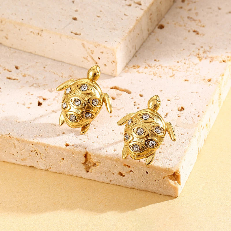 EILIECK 316L Stainless Steel Starfish Shell Zircon Stud Earrings For Women Fashion Waterproof Ear Jewelry Girls Gift Bijoux