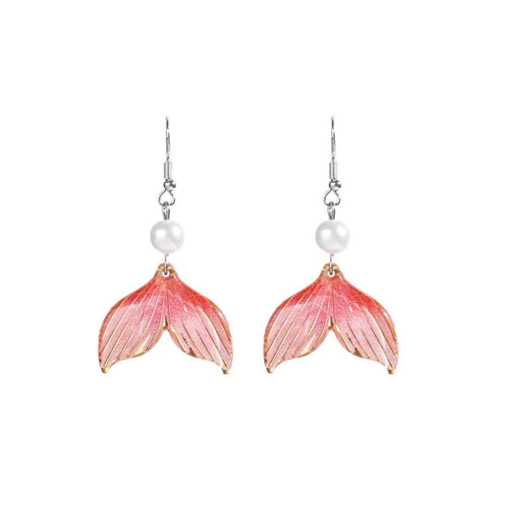 Cute Colorful Acrylic Mermaid Tail Earring for Women Elegant Pearl Beads Iridescent Drop Earrings Fashion 2025 Jewelry Gifts