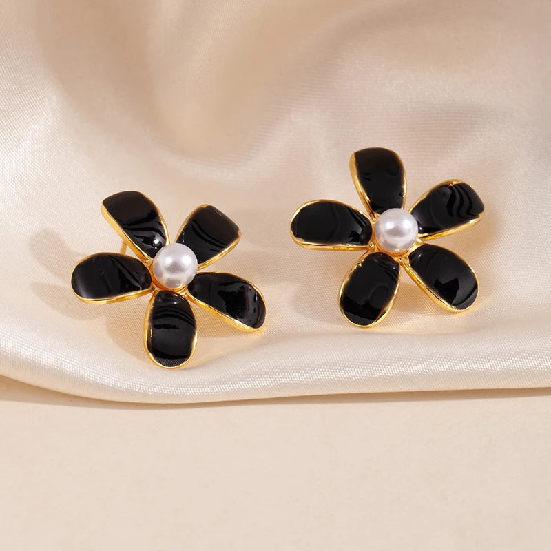 ANENJERY 316L Stainless Steel Colorful Enamel Flower Butterfly Earrings For Women French Delicate Elegant Jewelry Birthday Gifts