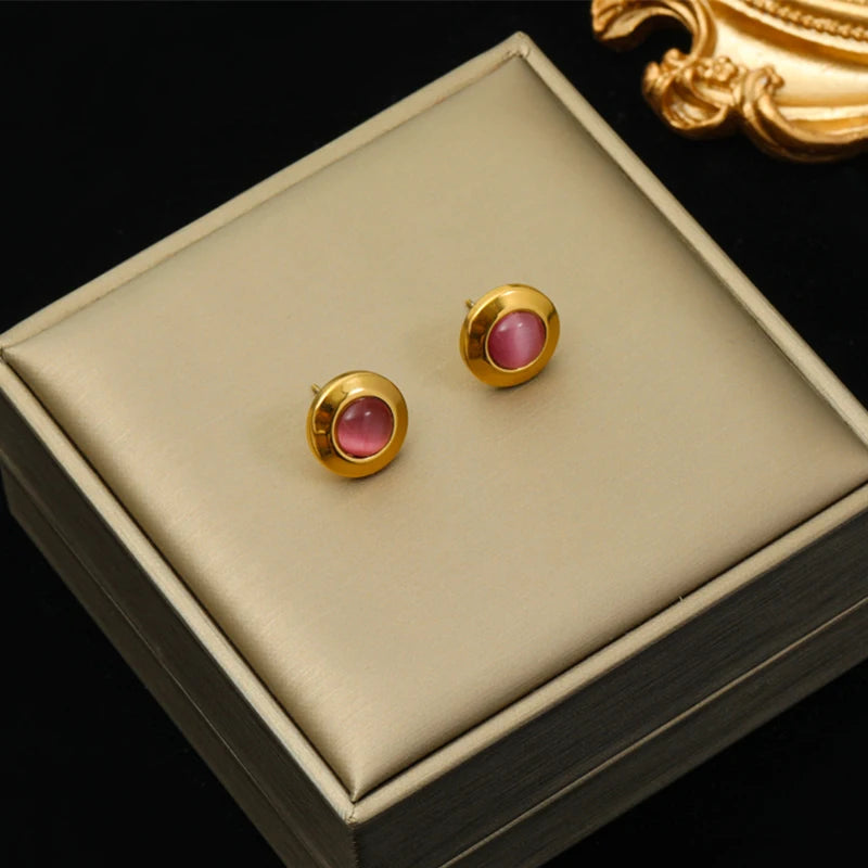EILIECK 316L Stainless Steel Heart Eye Stone Small Earrings For Women 2024 New Fashion Ear Stud Waterproof Jewelry Gift Bijoux