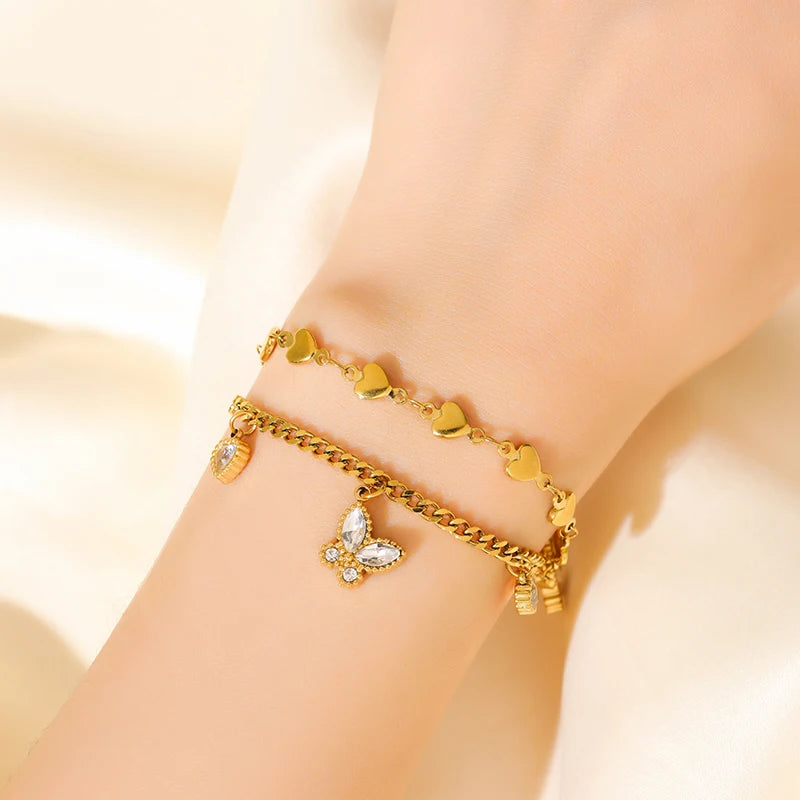 EILIECK 316L Stainless Steel Cubic Zirconia Butterfly Chain Bracelet For Women New Rust Proof Office Ladies Chic Jewelry Gift